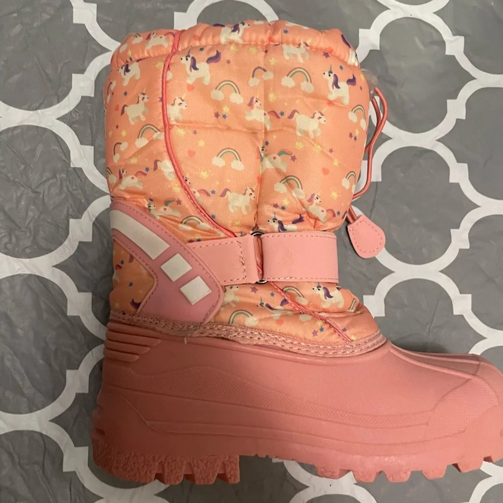 Merence Girls Waterproof Snow Boots - Pink Unicorn Print Sz 33 Big Girls 1.5